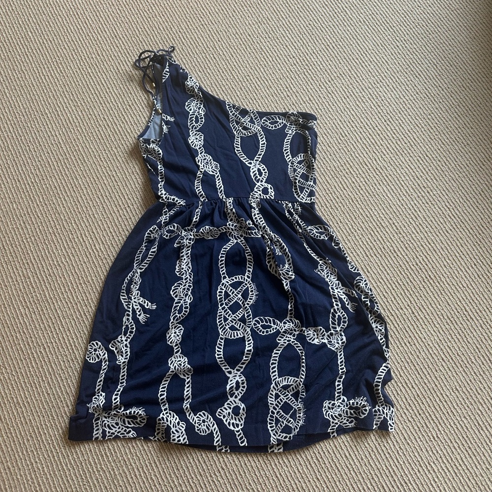 Lilly Pulitzer Navy and White One Shoulder Dress